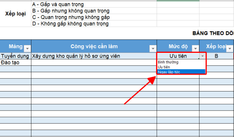 Đánh dấu đỏ cho ô công việc